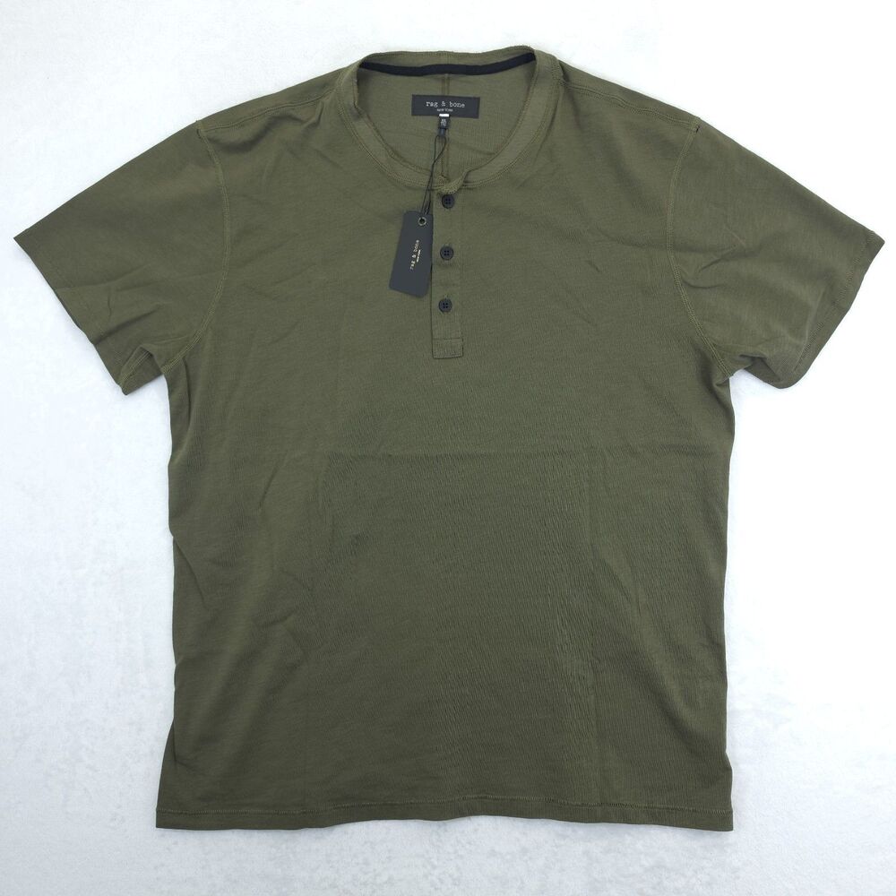 Rag & Bone $128 Classic Slub Jersey Henley In Dark Army Mens Size XXL NWT